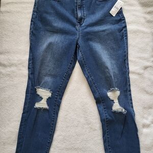 PacSun Blue Skinny High Rise Jeggings with Distressed Knees NWT Size 30